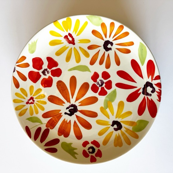 Pier 1 Imports "Flowers" Set Of 4 Dinner Plates 10 7/8" Handpainted Earthenware - Picture 4 of 8